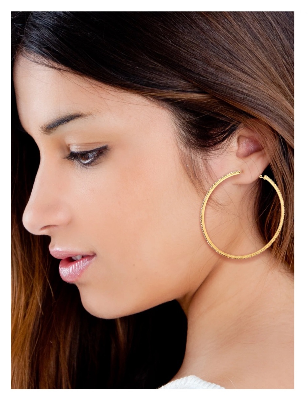 Jessica Simpson Gold-Tone Rhinestone Hoop Earrings with Lever Closure *NEW*